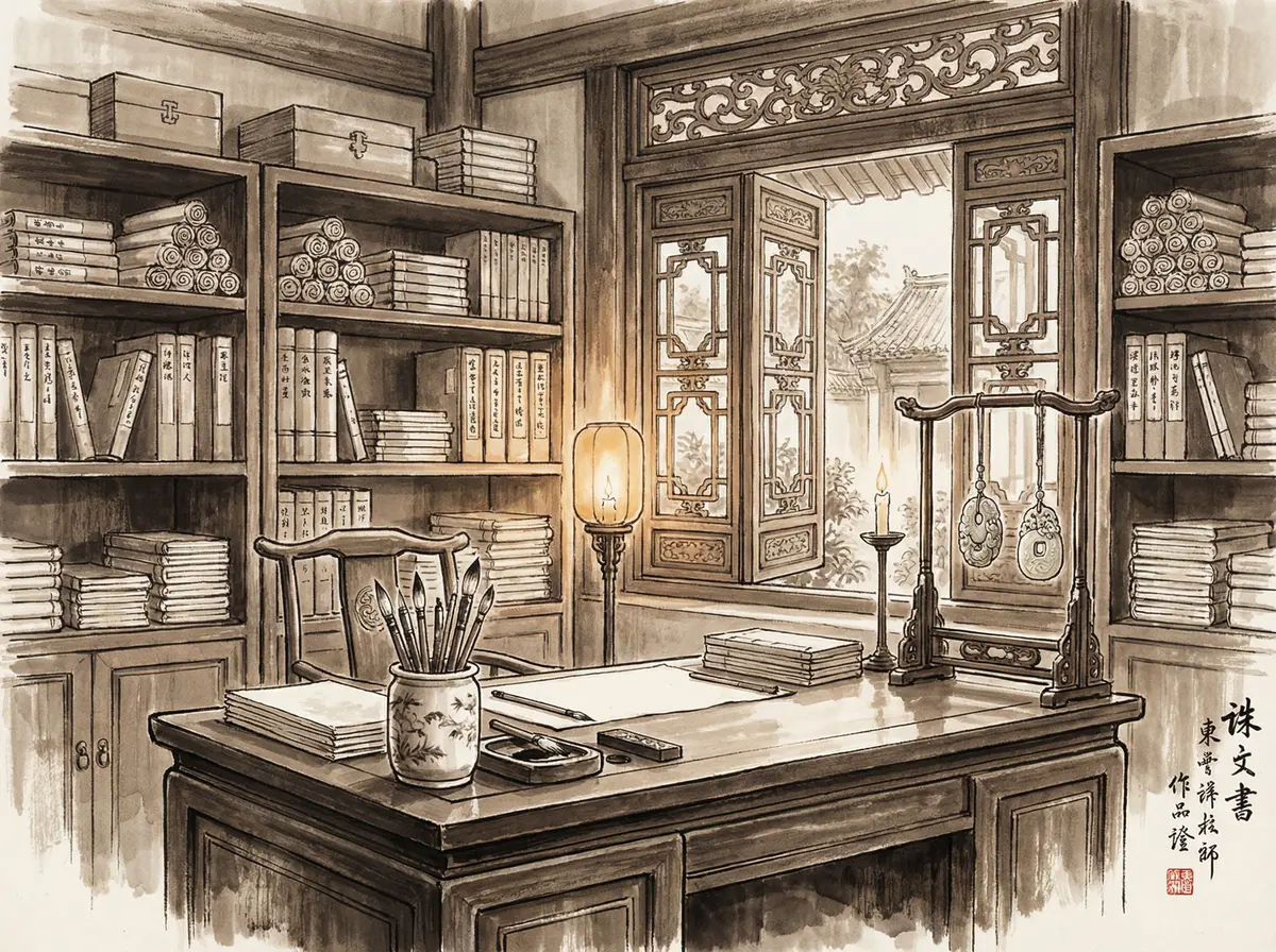 澳门皇冠官网APP下载页面水墨风格书房场景