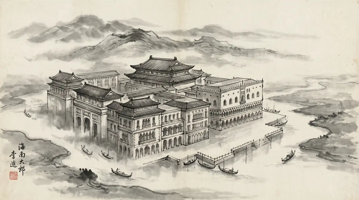 澳门皇冠官网金沙国际度假村水墨画全景